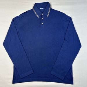 Malo Blue Mens Lightweight Cotton Long Sleeve Polo Sweater Sz 52 Italy Made